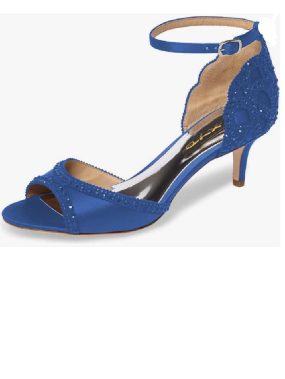 XYD Royal Blue Peep Toe D'Orsay Kitten Heel Rhinestone Studs Ankle Strap Sandals